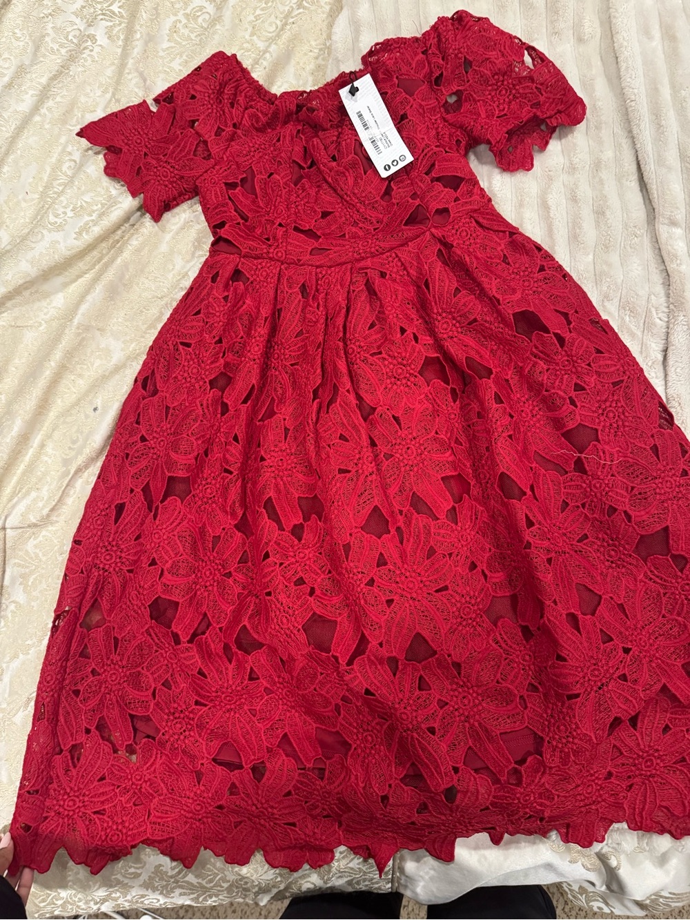 Boohoo Red Floral Lace Midi Dress